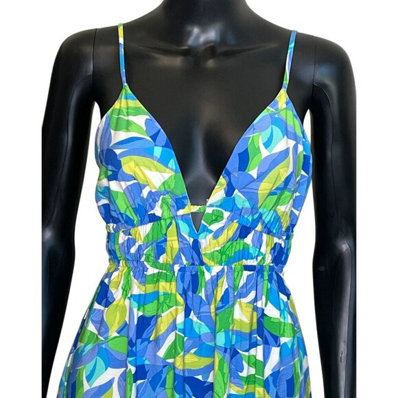 Timing Tropical Leaf Print Maxi Dress NWT Cutout Tie Back Size M - Picture 4 of 12